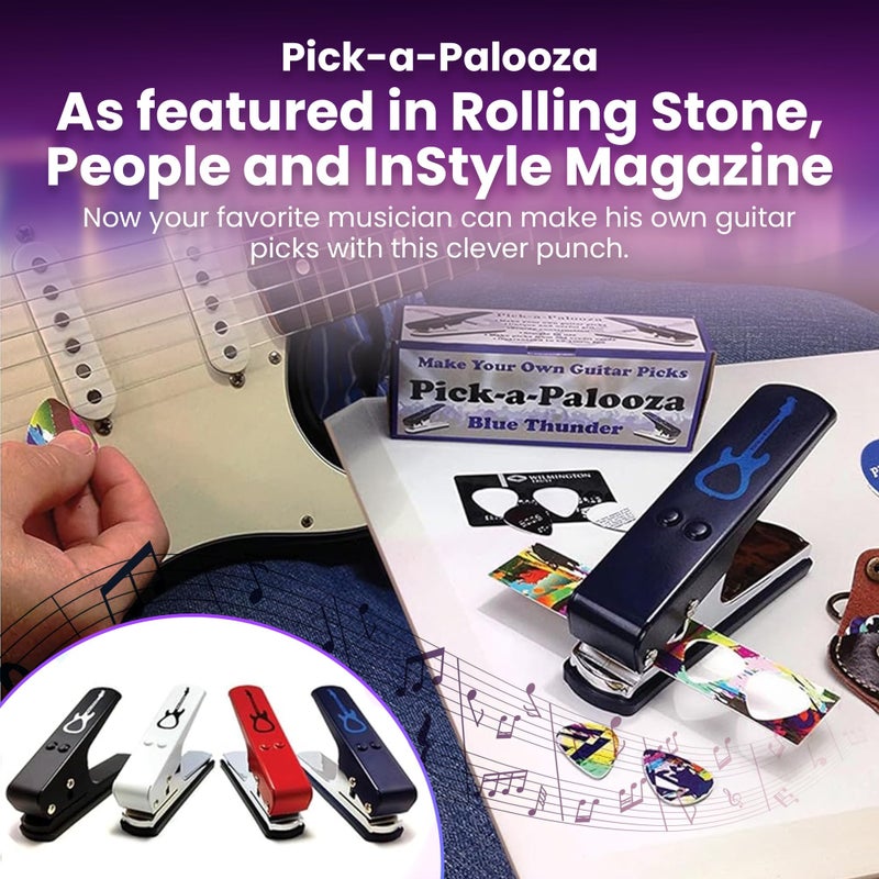 Pick-a-Palooza DIY Guitar Pick Punch Gift Pack - Premium Pick-Maker with Leather Key Chain Holder, 4 Strips and a File - White - Image 5